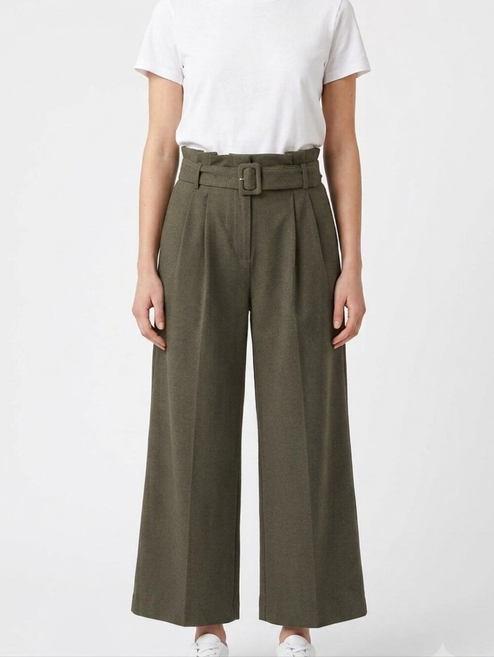 Express Olive Green Linen Blend High Rise Paperbag Wide Leg Belted Pants Size 4